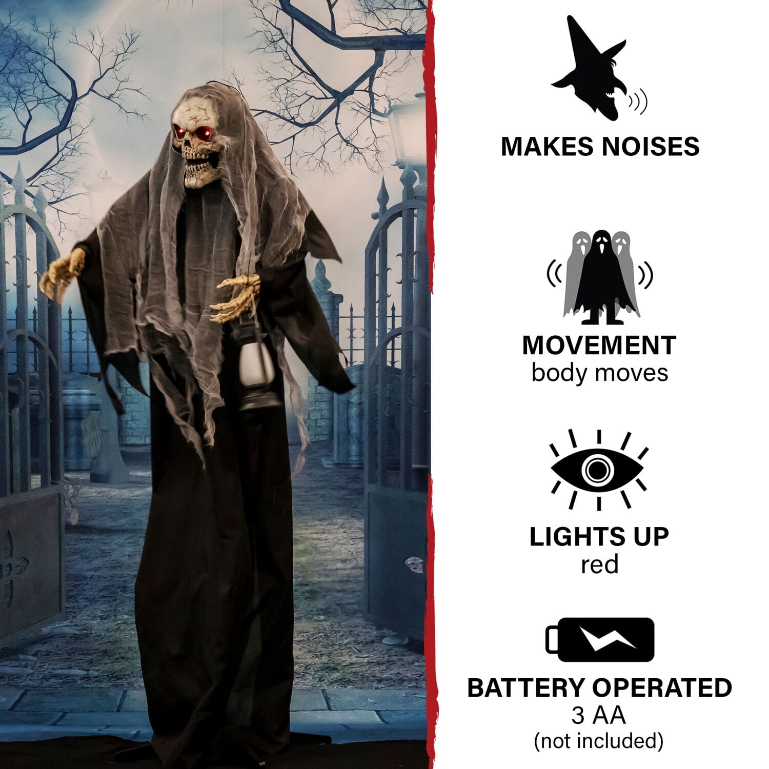 Haunted Hill Farm 5.9 ft Lampa Solais the Animated Gruesome Reaper, Indoor/Covered Outdoor Halloween Decoration, HHRPR-24FLSA