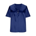 thumbnail image 5 of Womens Satin Summer Tops, Short Sleeve Shirts for Women Business Casual Loose Fit Solid Color Button Up V Neck T-Shirts, 5 of 6