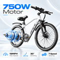thumbnail image 2 of Electric Bike for Adults, 750W Motor, 19MPH, 26" Step Through Commuter Ebike, 2 of 7