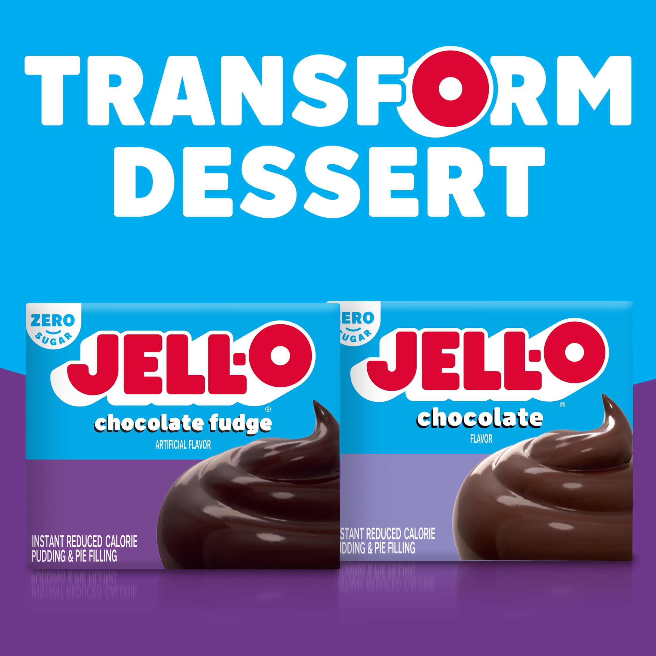 Jell-O Chocolate Fudge Zero Sugar Instant Reduced Calorie Pudding & Pie Filling Mix, 1.4 oz Box