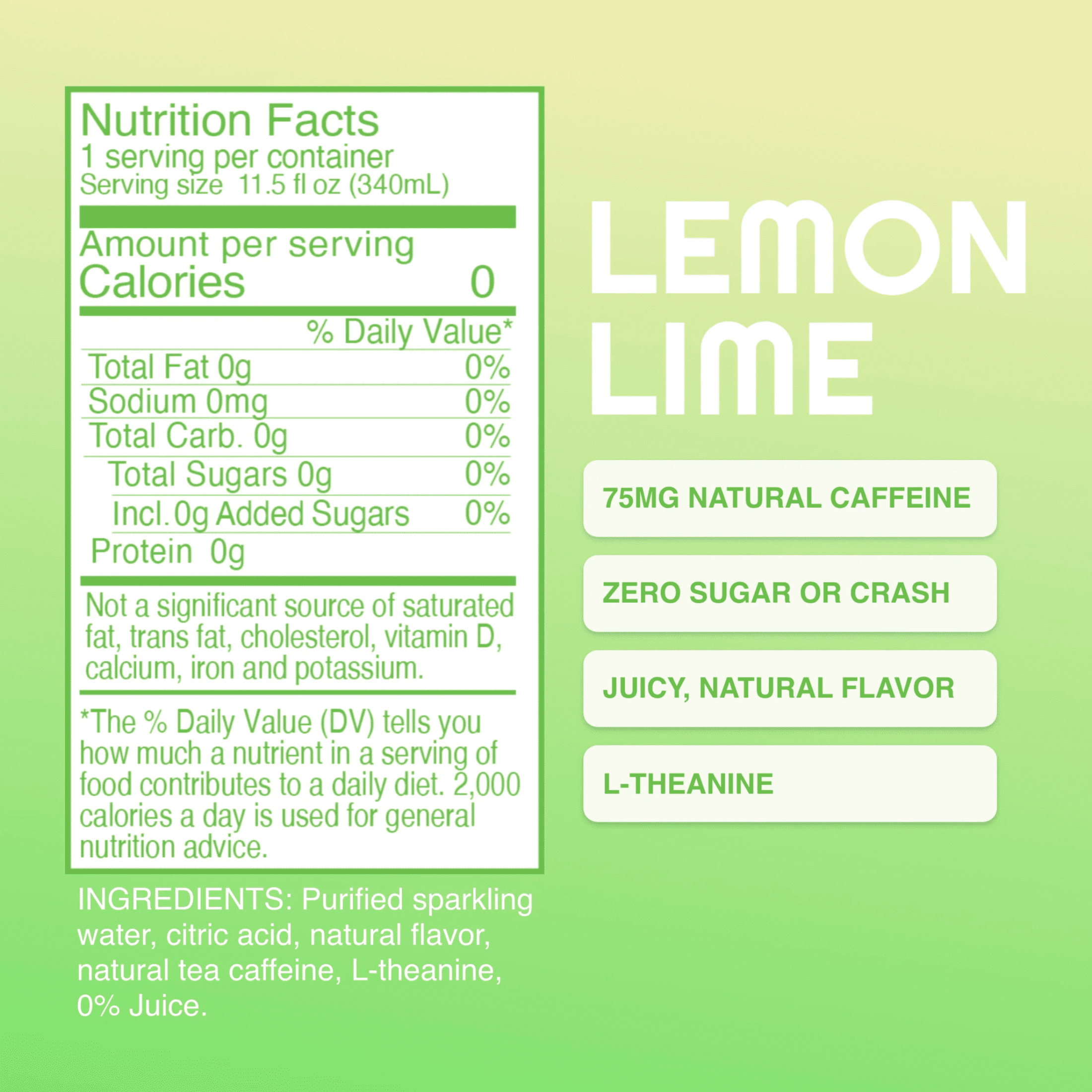 Phocus Caffeinated Sparkling Water Lemon Lime