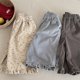thumbnail image 5 of Nuevos pantalones hasta el tobillo de pana para primavera y otoño para niños de 1 a 7 años, pantalones florales con volantes coreanos para niñas, pantalones casuales recortados para niños, 5 of 6