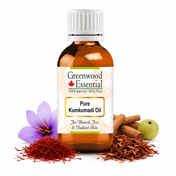 Greenwood Essential Pure Kumkumadi Oil - 0.16 Fl oz (5ml) - 100% Natural Infused Oil - for Facial Care & Beauty Blends