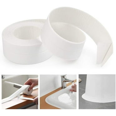 AurGun Caulk Strip, Self-Adhesive Sealing Tape PE Waterproof Decorative Sealant Trim for Kitchen, Bathroom, Shower Floor and Wall Edge Protector-(White, 131.8x1.5 Inches)