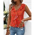thumbnail image 4 of Blusa Gaharu Office Wear para mujer sin mangas roja con estampado floral XL, 4 of 6