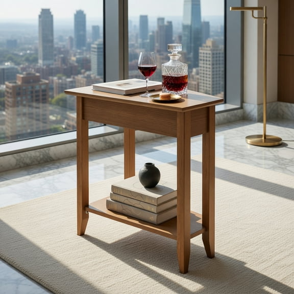 Demi Bonn 2-Tier Wedge Narrow End Table, Storage Shelf with Solid Wood Legs, Brown