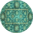 thumbnail image 1 of Ahgly Company Machine Washable Indoor Round Oriental Turquoise Blue Traditional Area Rugs, 4' Round, 1 of 4