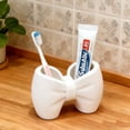 thumbnail image 5 of BadyminCSL Cute Bow Shaped Double Compartment Plastic Storage Holder, Adorable Decor Organizer for Toothbrushes Bathroom Vanity & Desk Office White L, 5 of 9