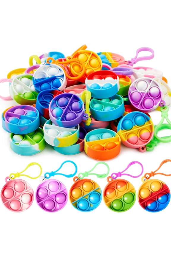 Round Pop Fidget Keychain Party Favors for Kids 30 Pack Mini Fidget Toys Bulk, Goodie Bag Stuffers Fidgets for Classroom Prizes Sensory Toy Packs