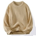 thumbnail image 2 of TFEOQRY Men's Crew Neck Textured Knit Sweater Long Sleeve Loose Solid Casual Pullover Fall Winter Top Beige, 2 of 5