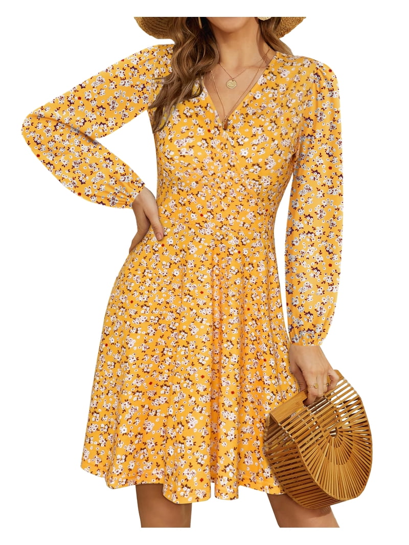 walmart is offering the uvn fall long dress for $18 UVN Fall Long Dress for Women Crewneck Casual Long Sleeve Pleated Dresses with Pockets