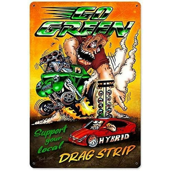 Tin Sign Vintage Chic Art Decoration Poster Hot Rod Drag Race Car Drag Strip for Store Bar Home Cafe Farm Garage or Club 12" X 8"