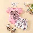 thumbnail image 2 of Gibobby Baby Girl Summer Clothes Outfit Ruffle Ribbed Romper Tops Floral Shorts Set + Headband Toddler Summer Clothes Girls(Red,9-12 Months), 2 of 7
