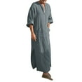 thumbnail image 5 of Mens Casual Shirt Long Sleeve Solid Color V Neck Robe Top Breathable Cotton Linen Thobe Kaftan Loose Fit Clothing,Grey,XL, 5 of 5