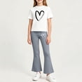 thumbnail image 2 of THDHVS Girls Fall Outfits,Girls Heart Print Round Neck Short Sleeve Top Stretchy Flared Pants Casual 2 Piece Set,Girls' Clothing Sets Dark Gray 7-8 Years, 2 of 7