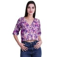 thumbnail image 1 of Moomaya Printed Cotton Top For Womens V-neck Crop Top Elbow Sleeve Summer Blouse T-shirt, 1 of 7