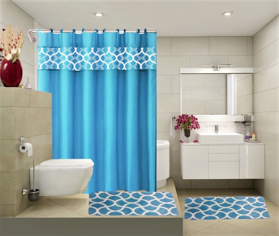 Bathroom Collection Geometric Home Decor Aqua Geometric 100% Polyester Shower Curtain & Liner Type 72 x 72 Inch 15 Count
