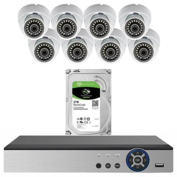 Evertech 8 Dome Indoor Outdoor Surveillance Camera System H.265 Security Recorder 2TB Hard Drive