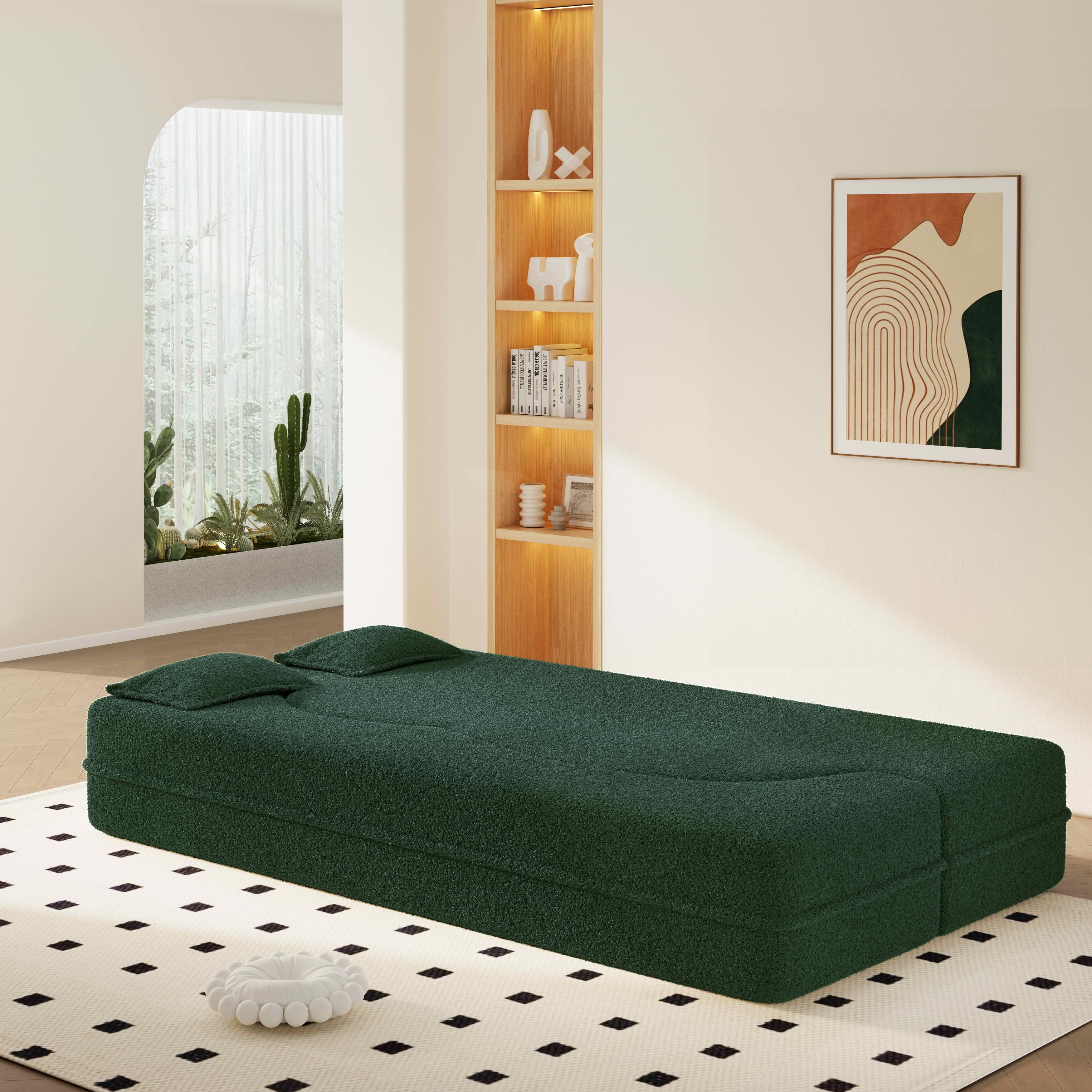 MAYEERTY Twin Corduroy Foldable Foam Floor Sofa Bed, Zero Assembly Vacuum Compressed Sleeper with 2 Pillows