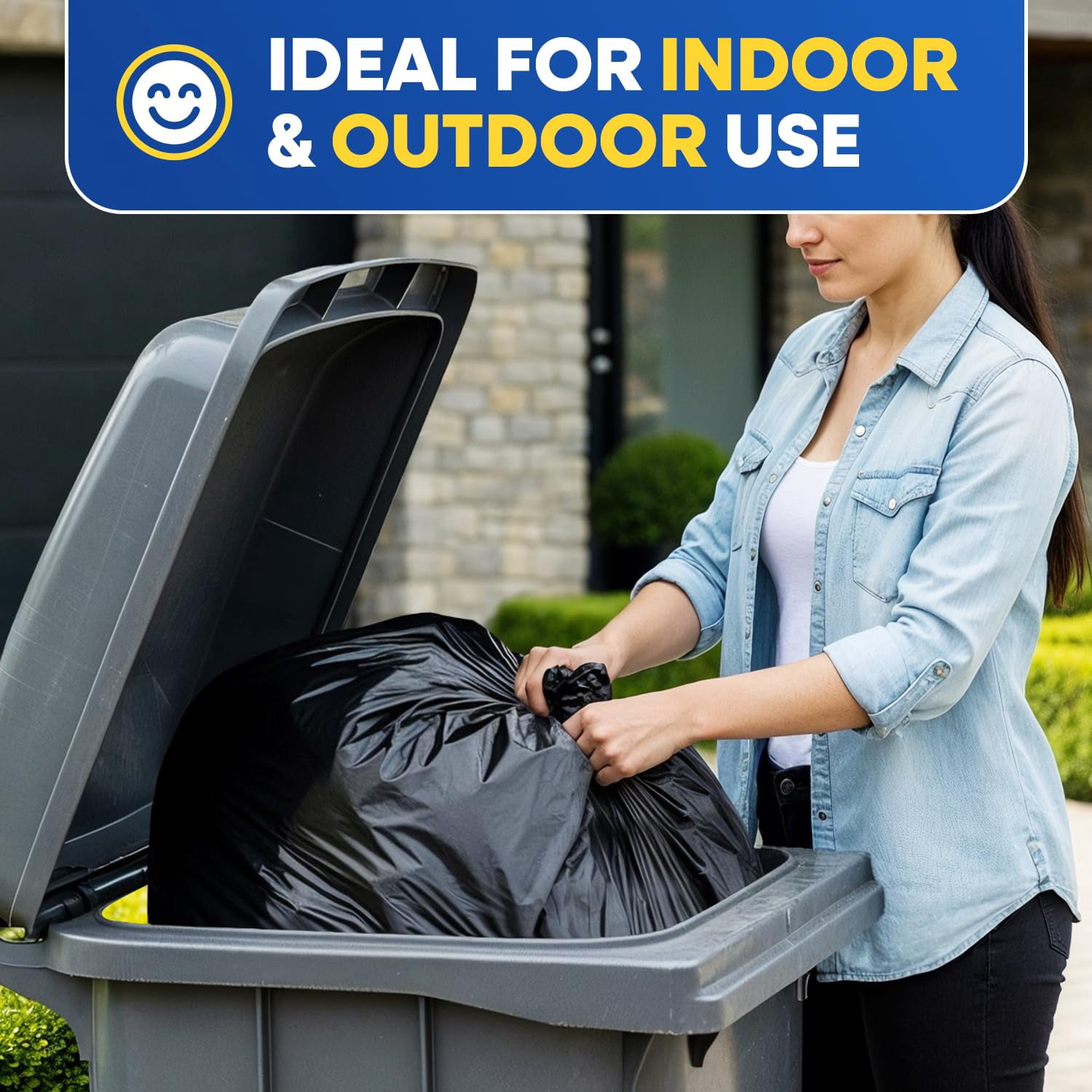 (100 Pack) 55-60 Gallon Trash Bags, 2 Mil, Heavy Duty, Fit Rubbermaid Brute Rollout, Round and Square 32-55 gal Trash Cans, 43" x 47" Large Durable Garbage Trash Can Liners, Bulk (2 Mil Black)