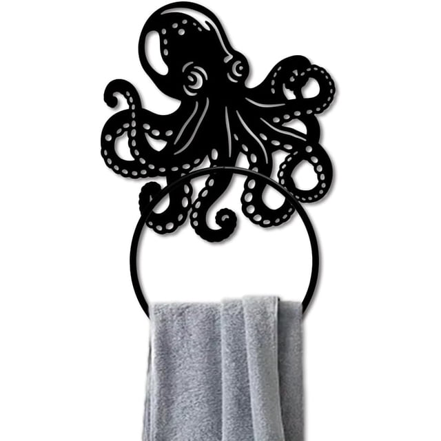 MAYJOYDIY Octopus Towel Rack Cast Iron Towel Ring Holder Wall Mounted Round Octopus Tentacle Wall Decor Round Hand Towel Holder Metal Hand Towel Ring Holder for Bathroom Wall Mounted Hanging