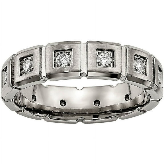 Titanium Brushed/Polished Grooved CZ Ring