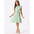thumbnail image 3 of DARING DIVA Ruffled Sleeve Button Down Belted Knee Length Shirt Dress XL Sage Green, 3 of 6