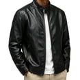 thumbnail image 3 of Miqool Mens Vintage PU Leather Biker Jacket Zip Front Casual Fall Winter Long Sleeve Stand Collar Motorcycle Outerwear with Multiple Pockets, 3 of 8