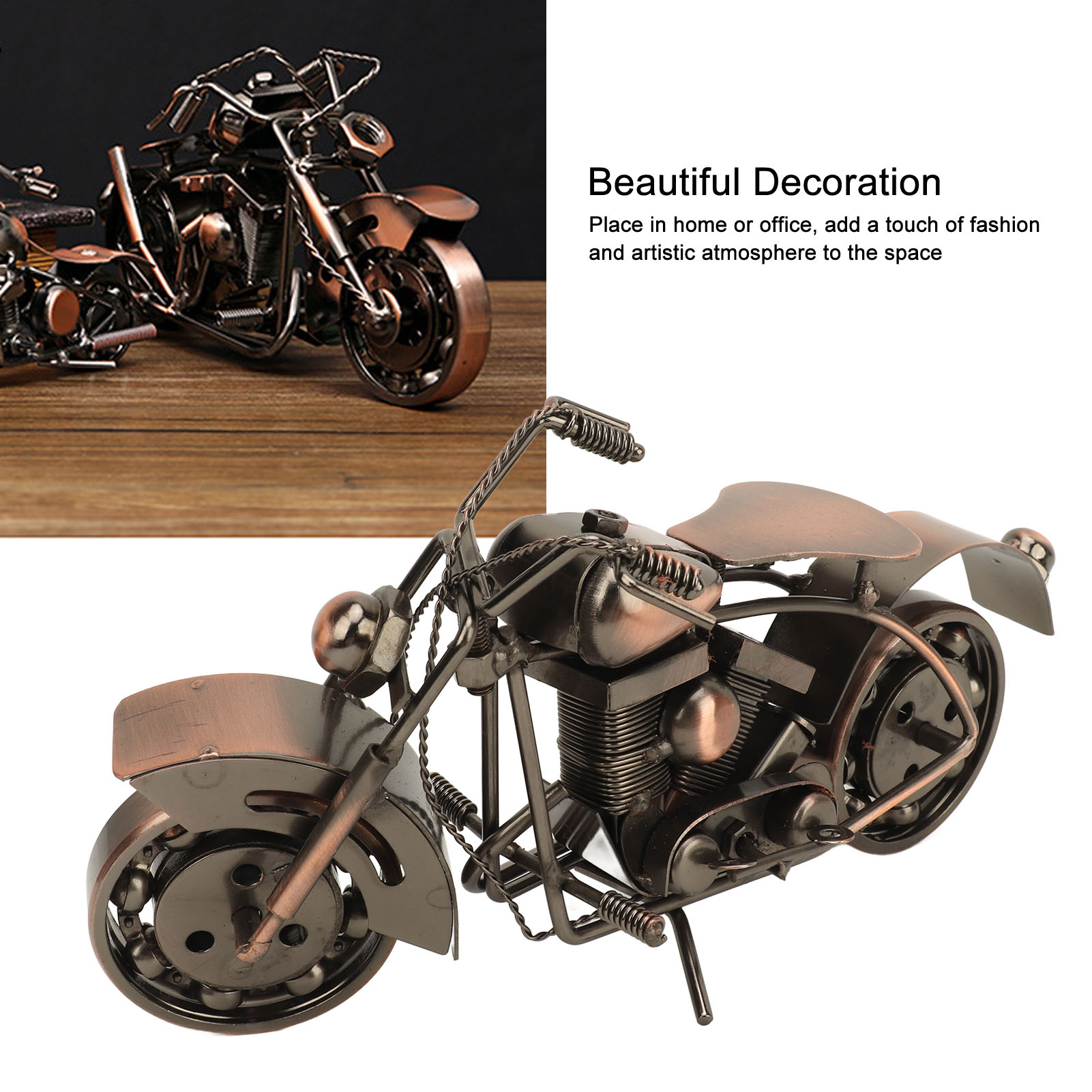 Statue Moto En Métal Fer Forgé - Sculpture Décorative, Roues Mobiles, Soudée Main - Environ 15 X 6 X 9 Cm - Décoration Garage, Bureau