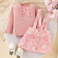 thumbnail image 2 of Odeerbi 6M-4Y Toddler Girls Cotton Outfits Rib Knit Long Sleeve Tops with Daisy Print Suspender Skirt Two-piece Set Solid Color Floral Skirt Set Toddler Girls Clothes, 2 of 7
