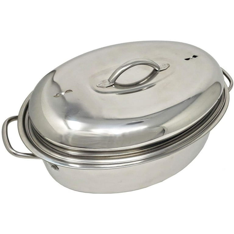 High Dome Chicken Roaster Stainless Steel Oval Roasting Pan with Lid and  Rack Large Covered Turkey Roasting Pan, 3 Sizes, Silver (Extra large)