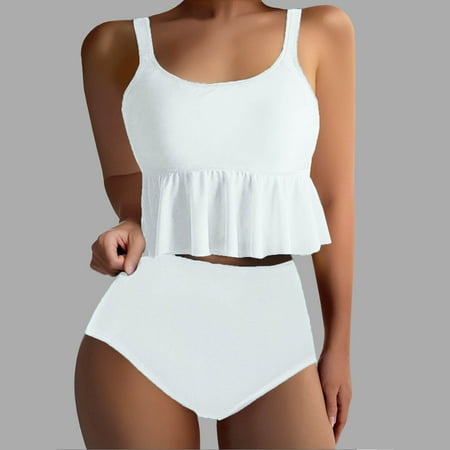 YUTK Bikinis for Women Clearance Under $10 Women s Vintage Printed Swimwear Conservative Swimwear Women s Printed Beach Skirt Bikini Swimsuit White Xxl