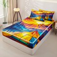 thumbnail image 3 of Manfei Stained Glass Mountain Camping Pattern Zipper Twin Comforter Sets with Fitted Sheet and 2 Pillowcases,Sunset Lake Landscape Print Zipper Bedding Set,Yellow Blue,Reversible, 3 of 7