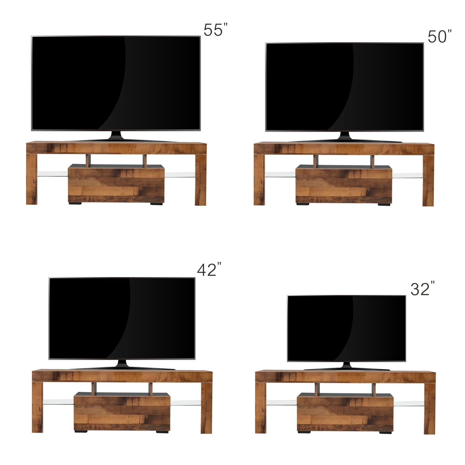 Kadyn TV Stand, Particle Board TV Cabinet Entertainment Center with LED RGB Lights and Storage, Walnut High Gloss TV Console Table for TVs up to 55"