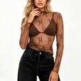 thumbnail image 2 of Alkepwun Cover Up Womens Sexy Mesh Sheer Long Sleeve Mock Neck T Shirt Casual Floral Lace Soft Breathable Summer Party Evening, 2 of 5
