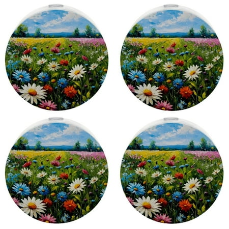 

YZUOUZY Night Lights Plug into Wall Lamps for Bedroom 4 Pack Oil Painting Artwork Flowers Landscape