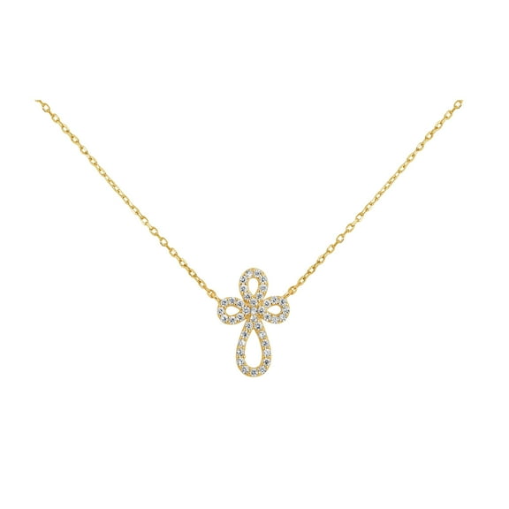 Cubic Zirconia Swirl Cross Necklace in 18K Gold over Sterling Silver