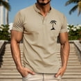 thumbnail image 2 of Men's Henley T-Shirts Summer Stylish Palm Tree Print Button Up Short Sleeve Tees Classic Muscle Fit Athletic Pullover Tops Z003-Khaki 3XL, 2 of 4