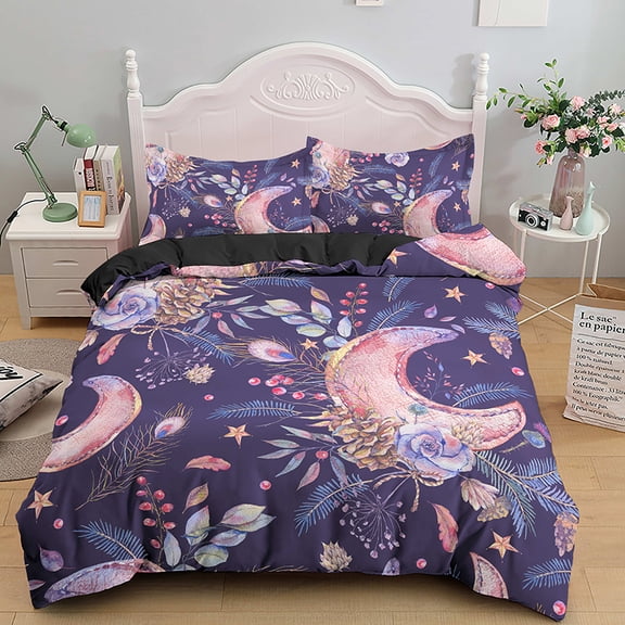 Nordic Style Duvet Cover King Size Stars Moon Pattern Bedding Set for Kids Teens Adults Flowers Polyester Comforter Cover