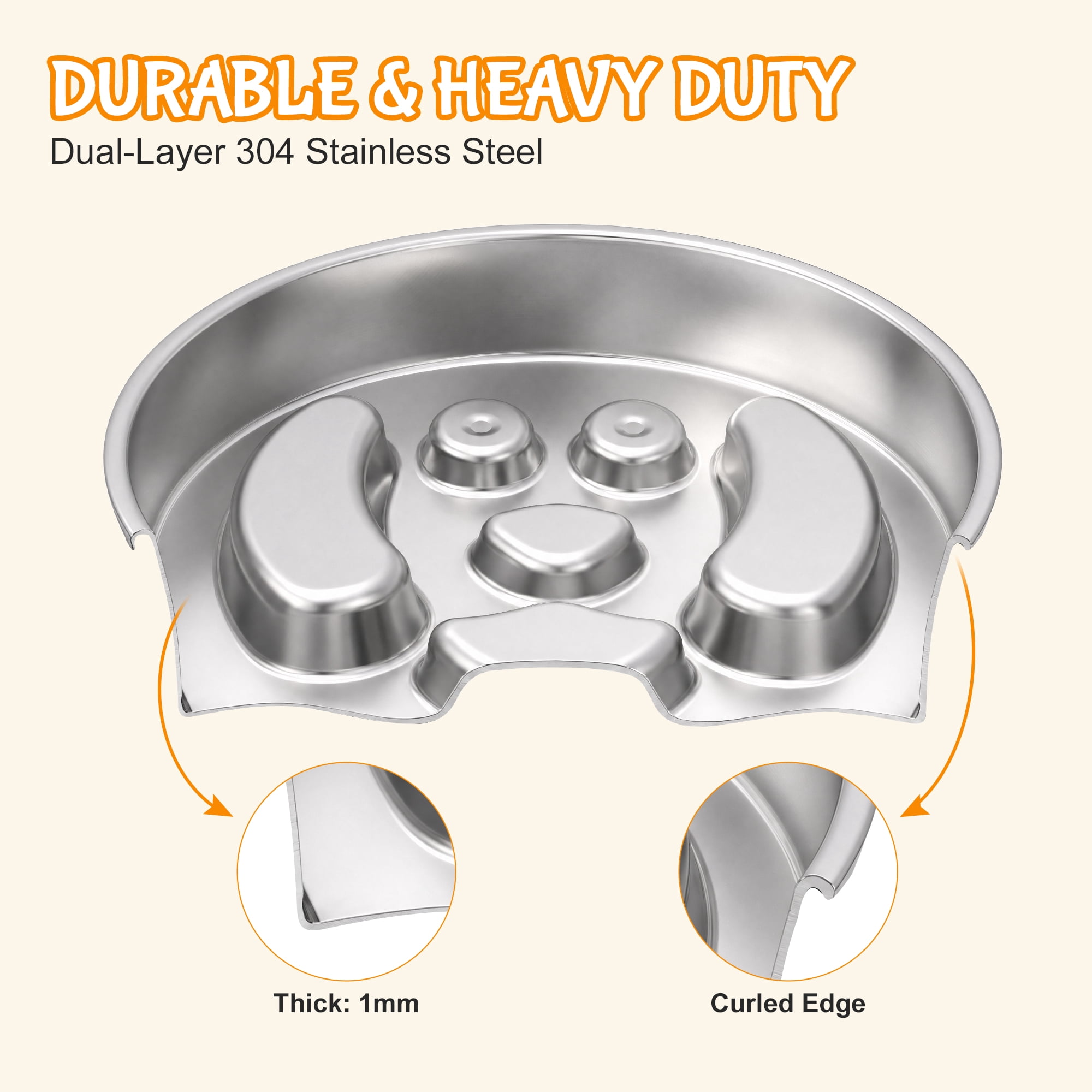 Unique Bargains Elevated Dog Bowl Stand Stainless Steel Slow Feeder Dog Bowl with Non-Slip Base Slow Down Eating for Dogs Silver Tone 1 Set [Dog Face Pattern]