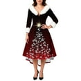 thumbnail image 4 of Christmas Dresses for Women Women's Fashion Elegant Autun And Winter Long Sleeve V-Neck Christmas Print Dress for Holiday Party,Red,M, 4 of 5
