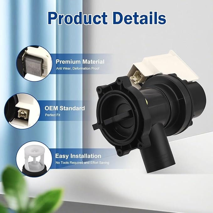 Aniceparthy W10465252 Washer Drain Pump Compatible with Whirlpool Maytag MHWC7500YW0 WFC7500VW0 WFC7500VW1, Replace WPW10465252, AP6021852, PS11755180, W10192988