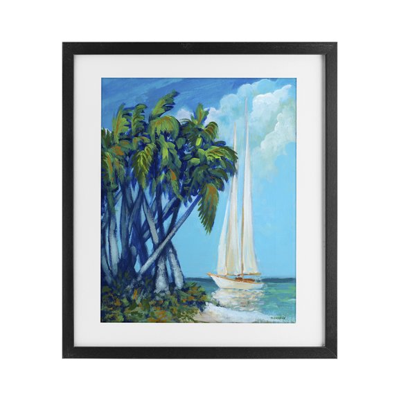 Stupell Industries Sailboat & Twisted Palms Black Framed Print Under Glass, design by Dan Meneely