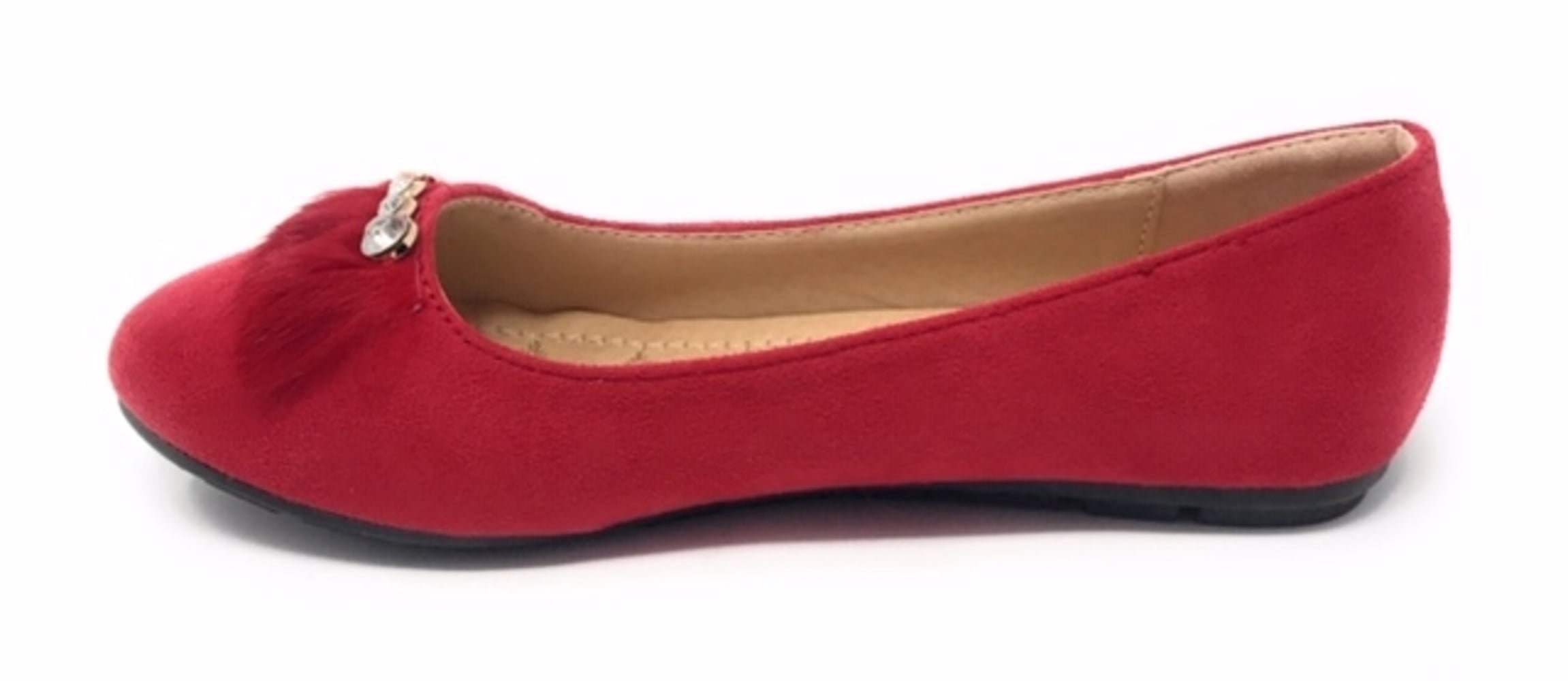 Victoria K Women's Faux Fur With Rhinestone Ballerina Flats