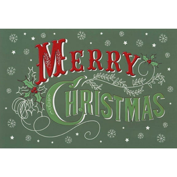 Pictura Vintage Merry Christmas Text, Thin White Vines and Holly Christmas Card for Son