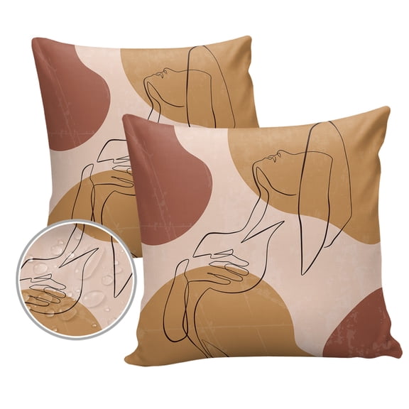 Pack of 2 Outdoor Pillow Covers, Morandi Color Modern Fashion Line Minimalist Art Waterproof Square Throw Pillowcase Cushion Decorative Pillow Covers for Couch Patio Tent, 20x20 in