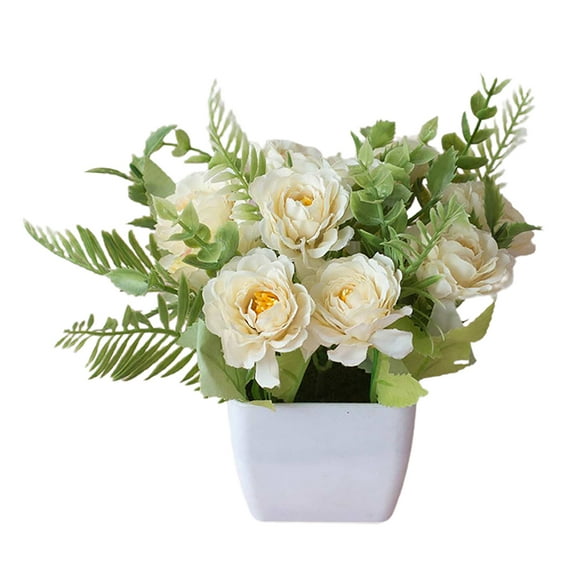 Ayyufe European Style Tea Rose Artificial Flower Pot Bonsai Garden Table Room Decor