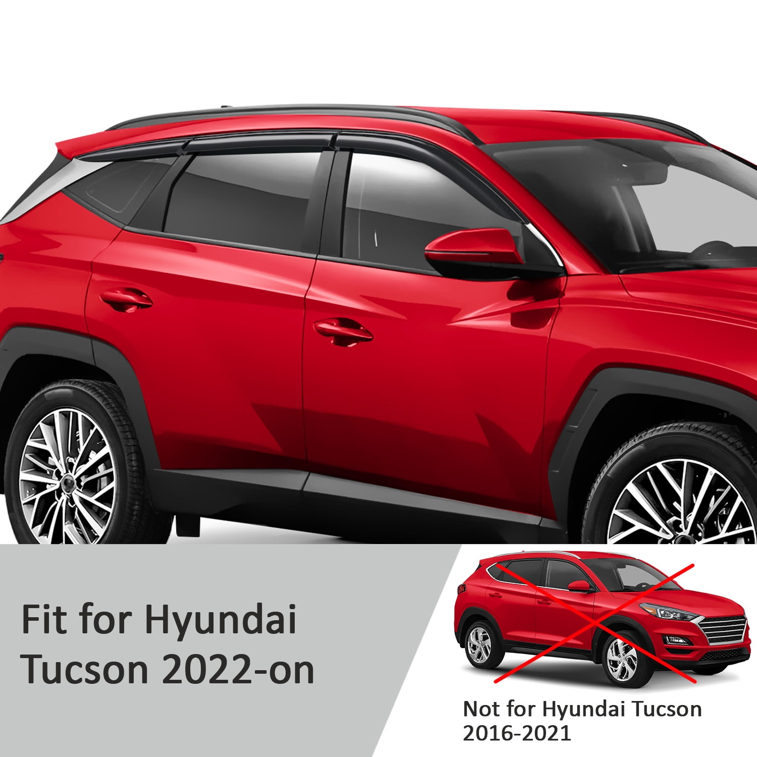 Voron Glass Tape-on Extra Durable Rain Guards for Hyundai Tucson 2022-2026, Window Deflectors, Vent Window Visors, 6 Pieces - 100377