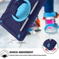 thumbnail image 4 of 3-Layer Kids Case for iPad 10.2" 2019/2020/2021, Durable Sturdy Protection Silicone PC Case with Swivel Stand, Hand Strap and Shoulder Strap + Pencil Holder with Charging Port Lid - Navyblue, 4 of 13