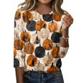 thumbnail image 6 of Womens Halloween Shirts Pumpkin Bat Print 3/4 Sleeve Horror Blouse Witch Hat Loose Fit Crew Neck Cute Scary T-Shirt 2XL, 6 of 6